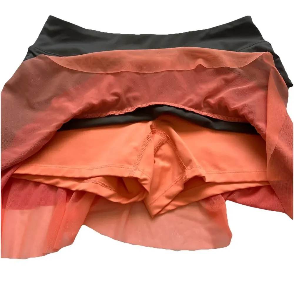 Fila Skort Skirt Womens Small Gray Orange Mesh Ruched Sides Athletic Golf Tennis